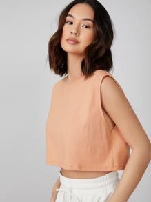SHEIN BASICS Women Minimalist Solid Color Sleeveless Knitting Top - Apricot - View 3
