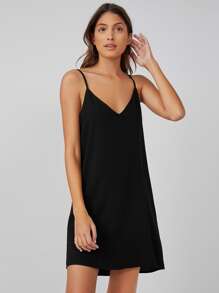 SHEIN EZwear Solid Cami Dress - Black - View 1