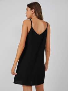 SHEIN EZwear Solid Cami Dress - Black - View 2