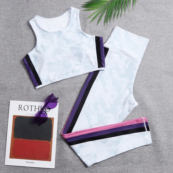 

Side Striped Sports Tank Top & Leggings, Multicolor
