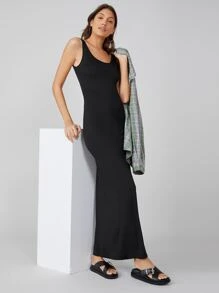 SHEIN BASICS Solid Tank Dress/Summer - Black - View 5