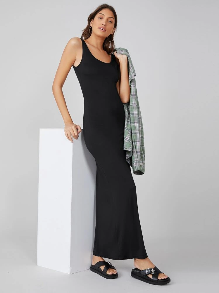 SHEIN BASICS שמלת גופייה - שחור - ראה 5