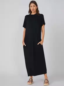 SHEIN BASICS Vestido camiseta unicolor con bolsillo