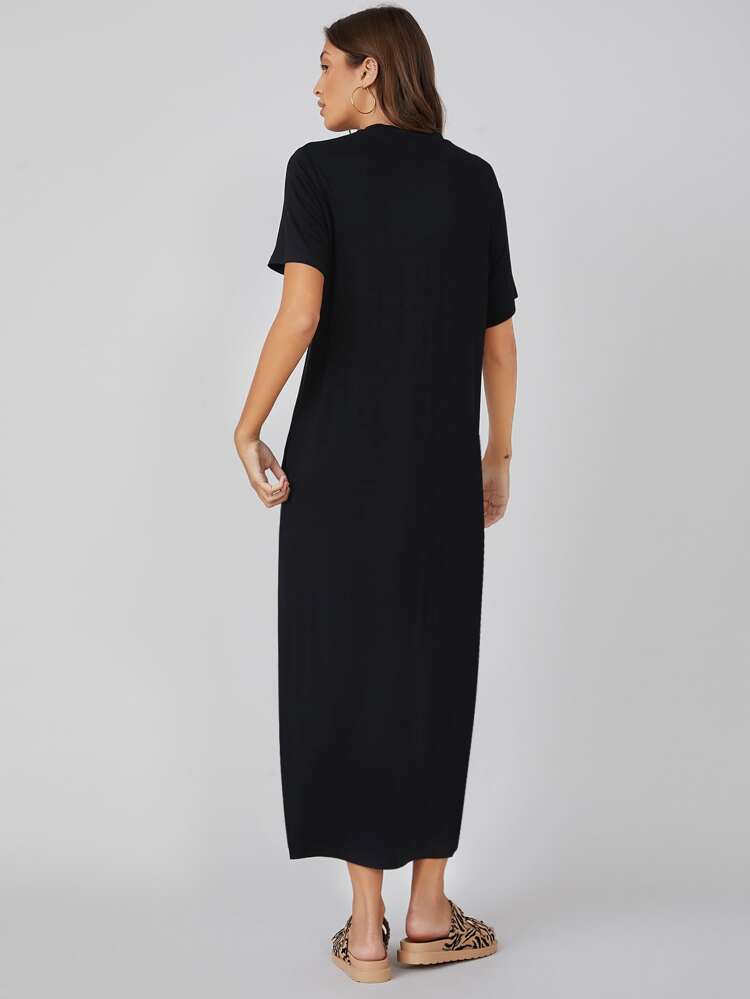 Pocket Side Solid Tee Dress/Summer