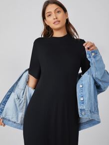 SHEIN BASICS Vestido camiseta unicolor con bolsillo