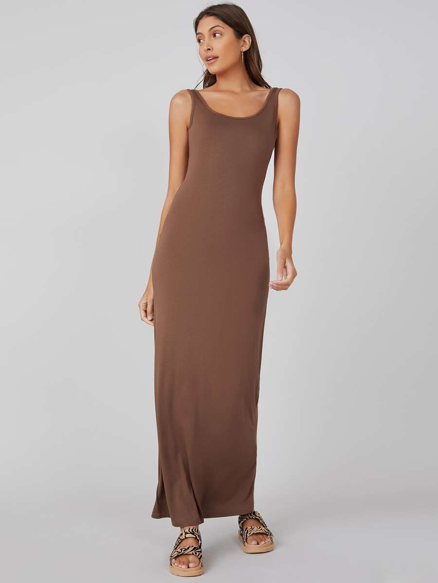 SHEIN BASICS 素色背心連衣裙 - 咖啡棕 - 查看 1