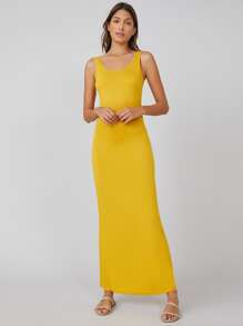 SHEIN BASICS Solid Tank Dress - Yellow - View 1