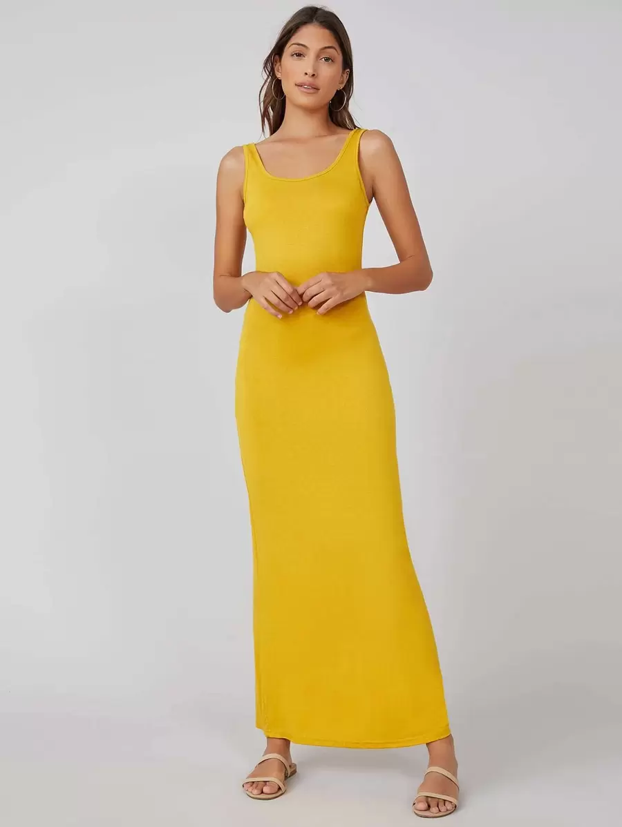 SHEIN BASICS Solid Tank Dress - Yellow - View 1