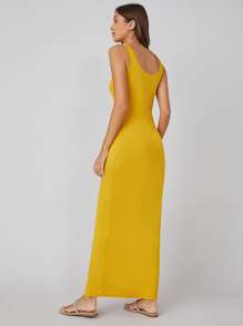 SHEIN BASICS Solid Tank Dress - Yellow - View 2