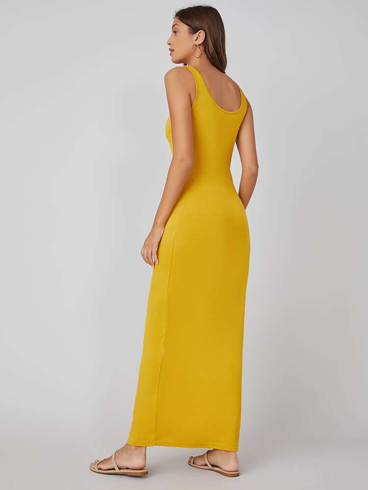 SHEIN BASICS Solid Tank Dress - Yellow - View 2