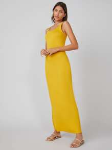 SHEIN BASICS Solid Tank Dress - Yellow - View 3