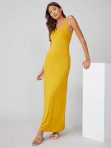 SHEIN BASICS Solid Tank Dress - Yellow - View 4