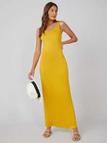 SHEIN BASICS Solid Tank Dress - Yellow - View 5