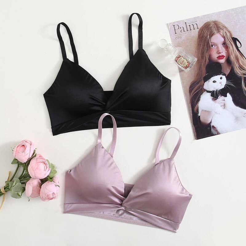 

2pack Twist Solid Bra Set, Multicolor