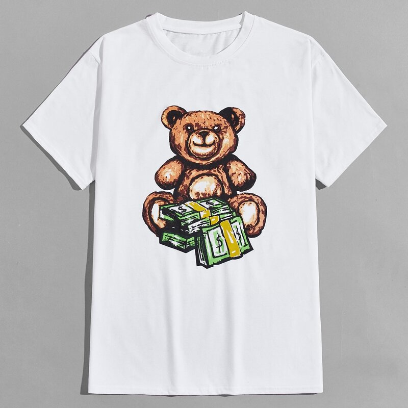 

Guys Cartoon Bear Pattern Tee, White