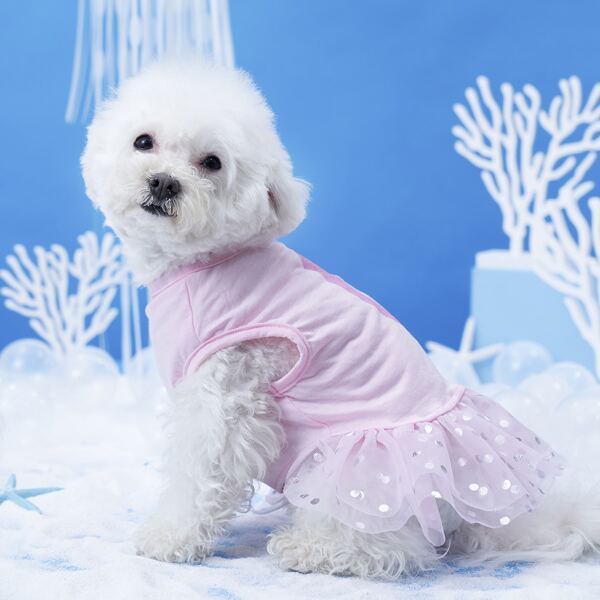 

Flamingo Print Sequin Pet Dress, Pink