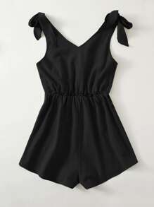 Soleia Knot Shoulder Frill Waist Romper - Black - View 2