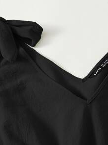 Soleia Knot Shoulder Frill Waist Romper - Black - View 3