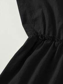 Soleia Knot Shoulder Frill Waist Romper - Black - View 4