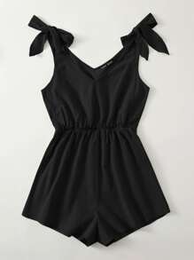 Soleia Knot Shoulder Frill Waist Romper - Black - View 5