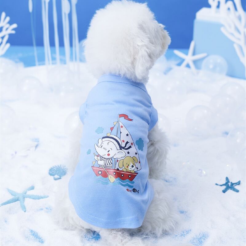 

Cartoon Elephant Print Pet Tank Top, Baby blue