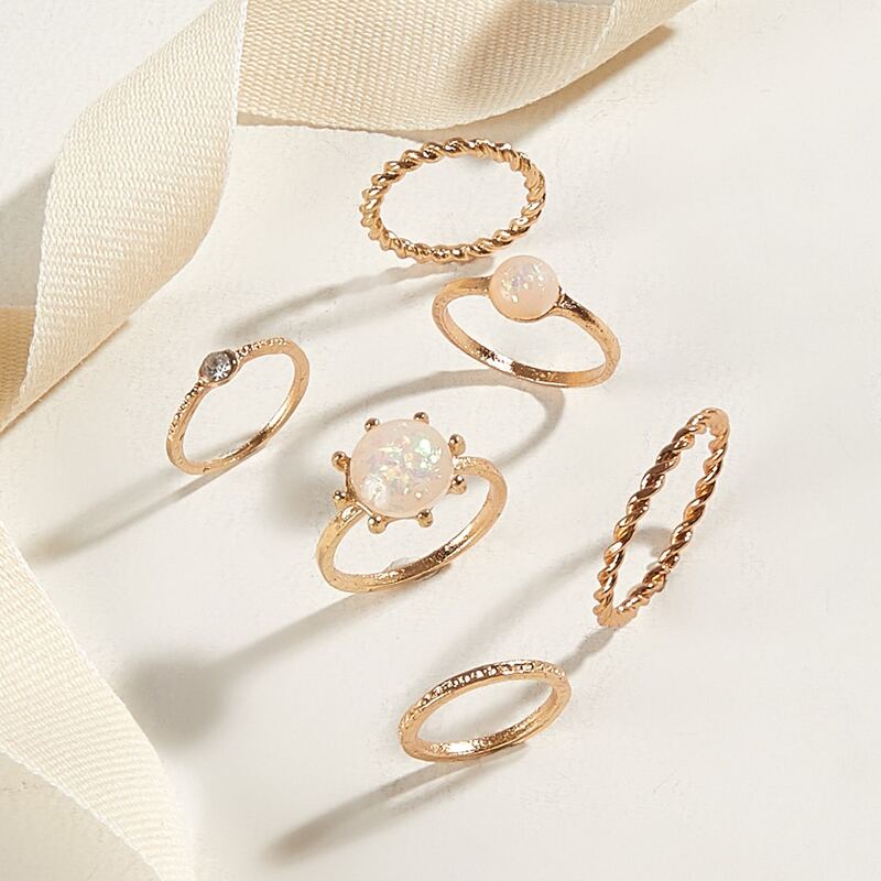 

6pcs Rhinestone Ring, Gold