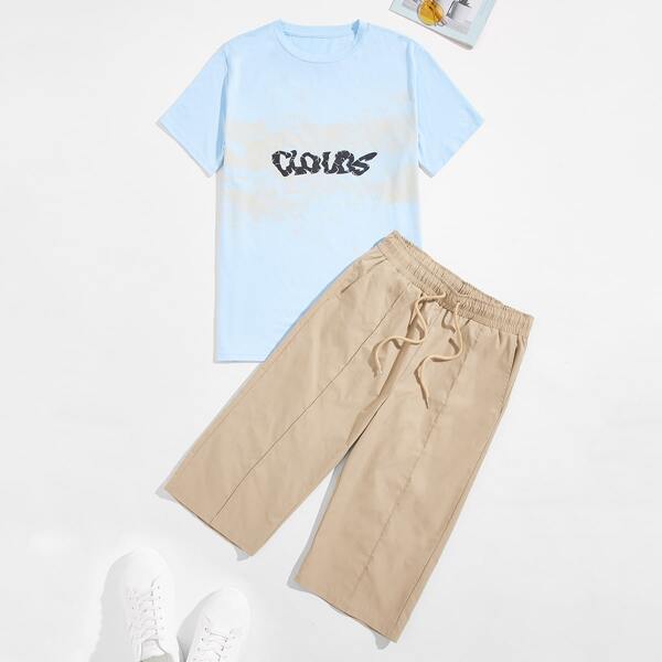 

Men Letter Graphic Tee & Drawstring Pants, Multicolor