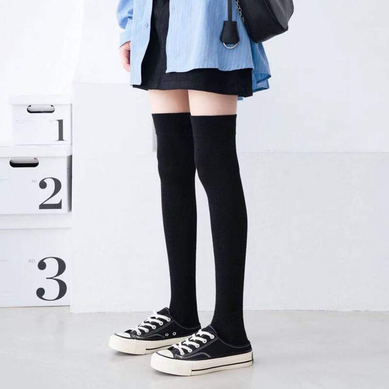 

1pair Solid Over The Knee Socks, Black