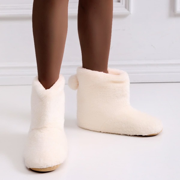 

Fluffy Pom Pom Decor Slipper Boots, White