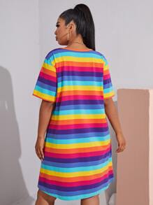 SHEIN EZwear Vestido De Rayas De Arco Iris Para Tallas Grandes - Multicolor - Ver 2