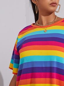 SHEIN EZwear Vestido De Rayas De Arco Iris Para Tallas Grandes - Multicolor - Ver 5