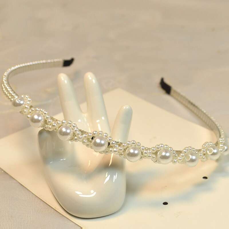 

1pc Faux Pearl Headband, Beige