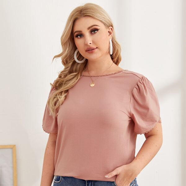 

Plus Puff Sleeve Solid Tee, Dusty pink