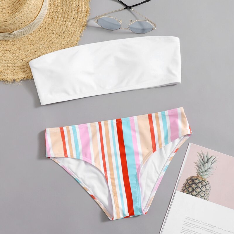 

Stripe Bandeau Bikini Swimsuit, Multicolor