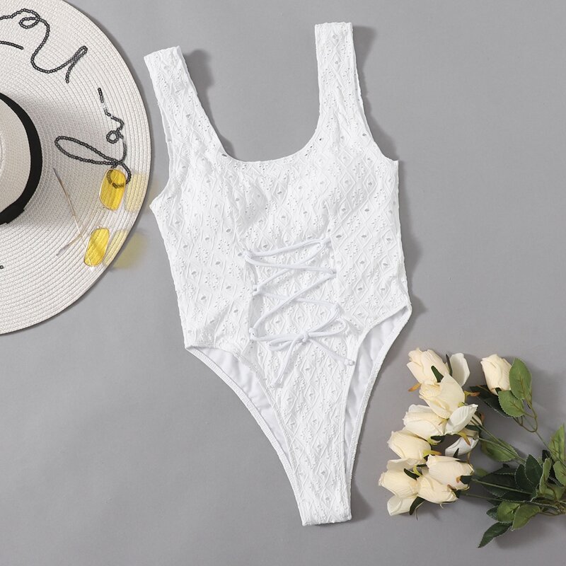 

Lace-up Detail Schiffy One Piece Swimsuit, White