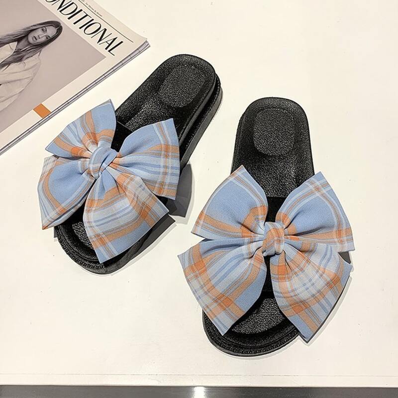 

Tartan Bow Slide Sandals, Blue