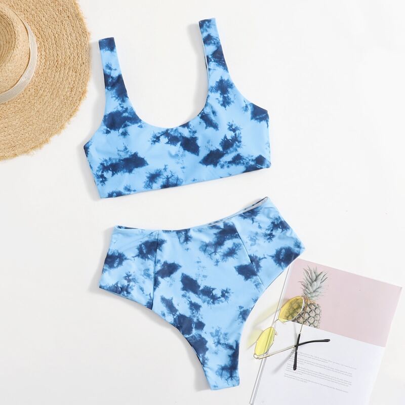 

Tie Dye High Waist Bikini Swimsuit, Blue