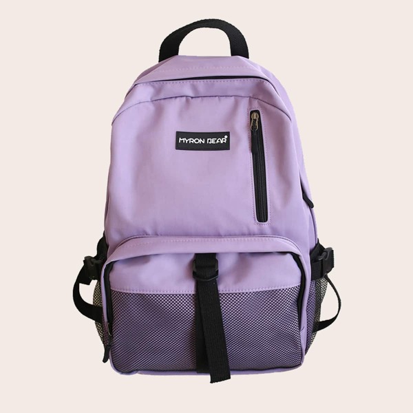 

Girls Letter Patch Mesh Panel Backpack, Purple