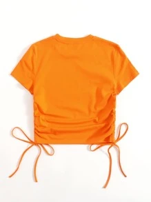 SHEIN EZwear Neon Orange Dragon Graphic Drawstring Side Tee - Orange - View 2
