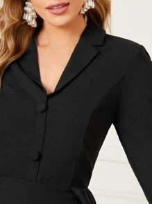 Seusyu 翻領素色襯衫連身長褲帶半身裙