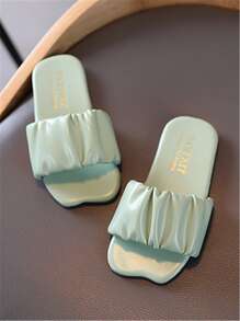 女孩抽褶帶拖鞋 - 綠色 - 查看 3