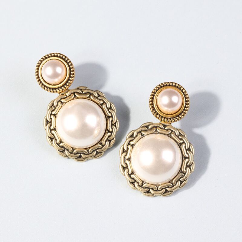 

Faux Pearl Round Drop Earrings, Beige
