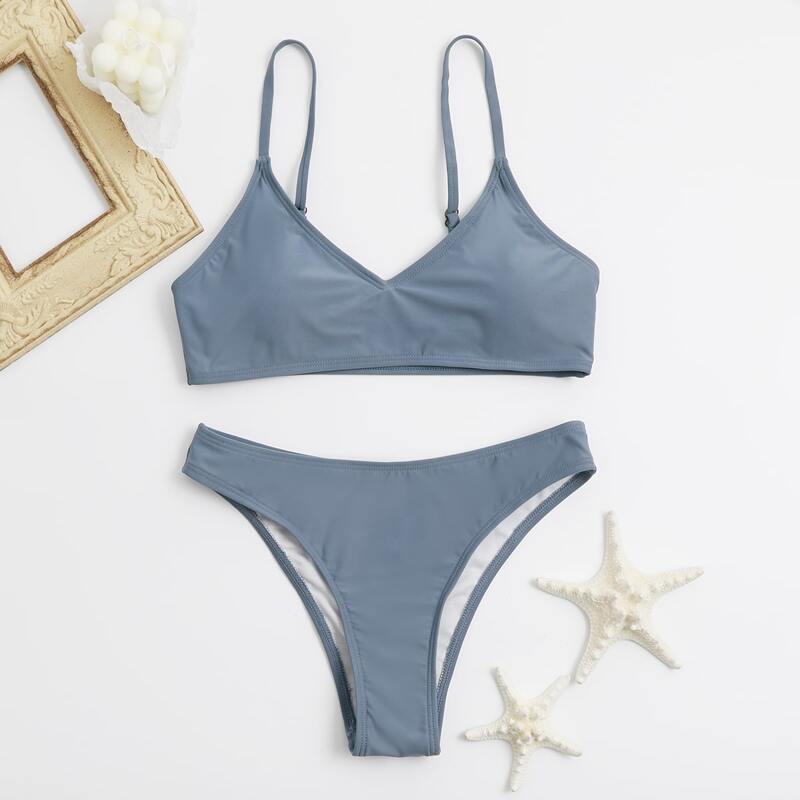 

Solid Cami Bikini Swimsuit, Blue