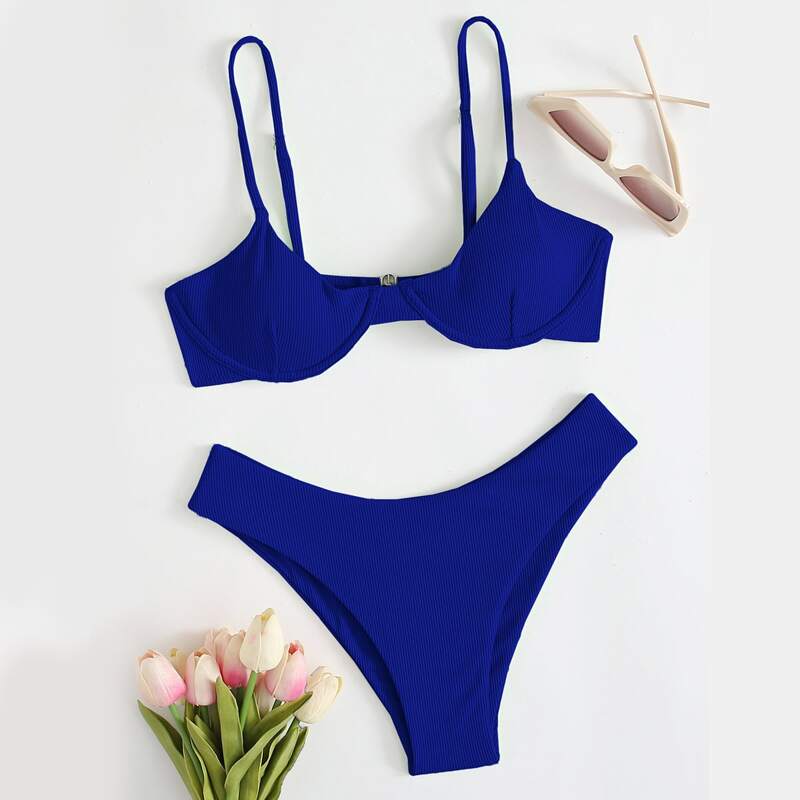 

Rib Underwire Bikini Swimsuit, Blue
