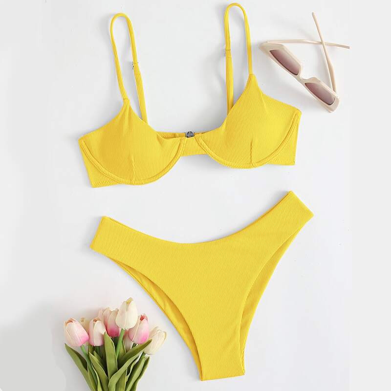 

Rib Underwire High Cut Bikini Swimsuit, Yellow