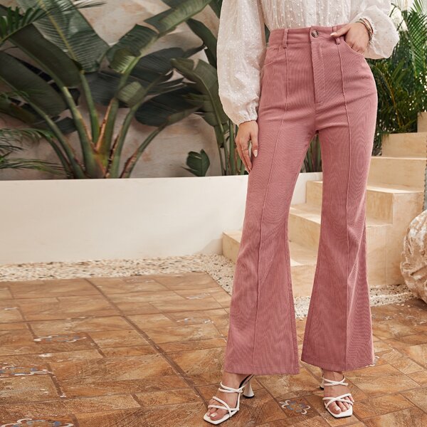 

High Waist Flare Leg Pants, Dusty pink