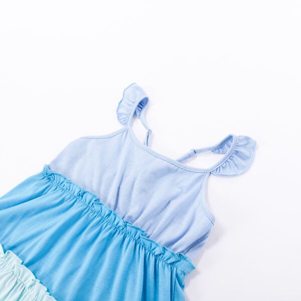 

Toddler Girls Frill Trim Layered Cami Dress, Blue and white