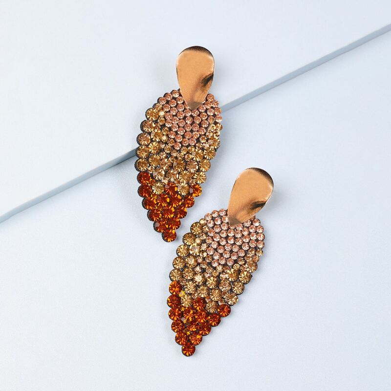 

Ombre Rhinestone Leaf Drop Earrings, Champagne