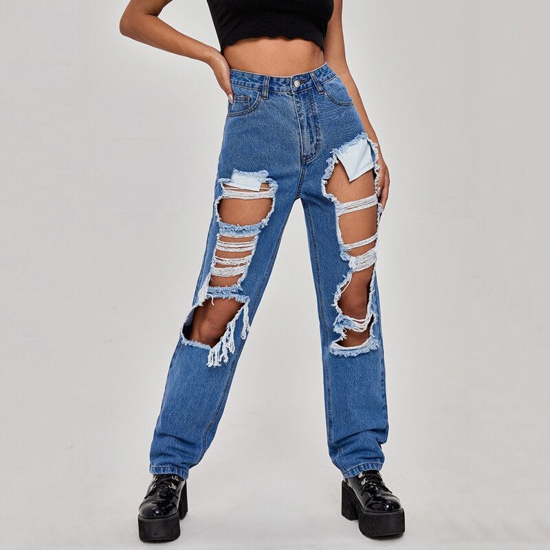 

High Waist Ripped Jeans, Medium wash