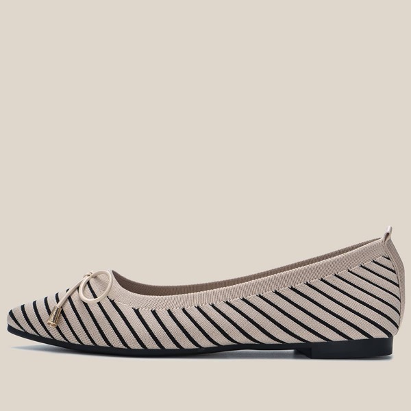 

Bow Decor Striped Knit Flats, Khaki